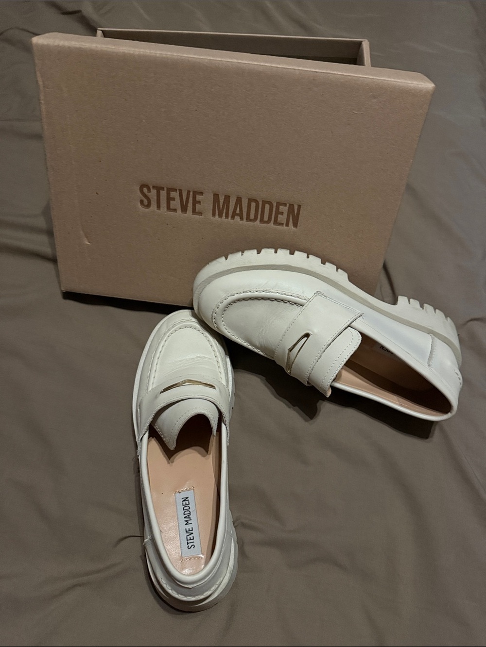 Steve Madden womens cream White Leather Penny Loafers